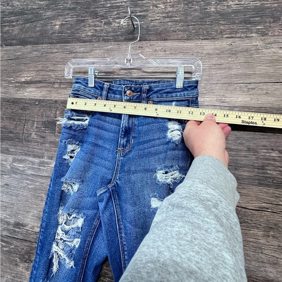 American Eagle Outfitters Blue Stretch Skinny Distressed Jeans - Picture 7 of 9